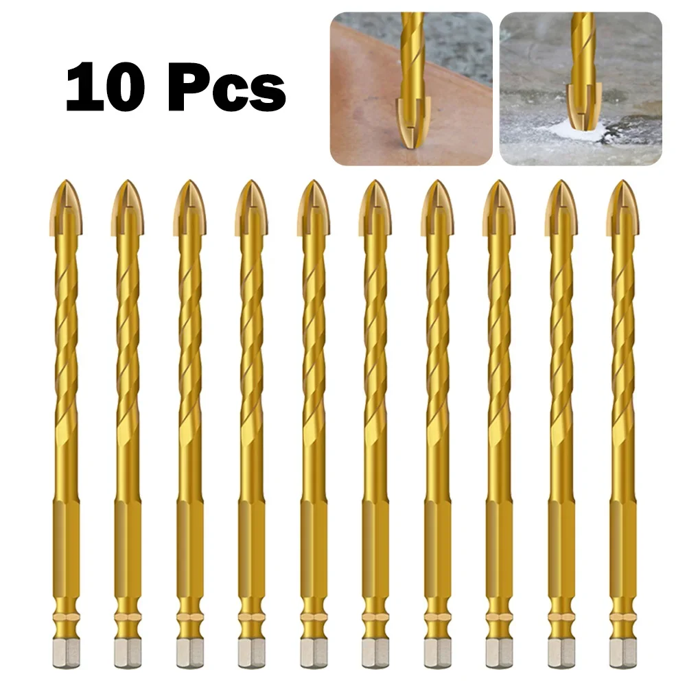 

10PCS 6/8mm Cross Hex Tile Drill Bits Set For Glass Ceramic Concrete Brick Hole Opener Carpenter Tool Triangle Bit