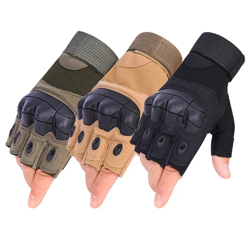 Guantes tácticos sin dedos para exteriores, nudillos duros, Paintball, Airsoft, caza, combate, montar, senderismo, guantes de medio dedo