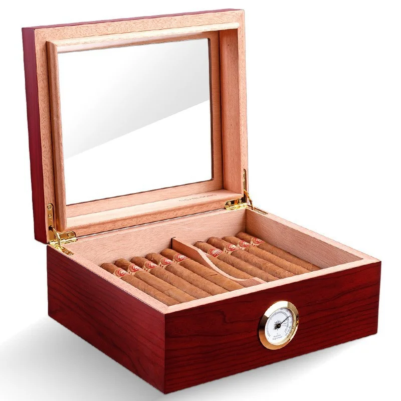 Cedar Humidor with Hygrometer Humidifier Portable Eco-friendly Humidor with Piano Lacquered Cigar Cutter