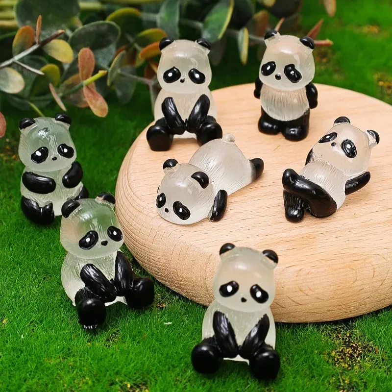 1-5PCS Glowing Panda Mini Figurines Miniature Panda Micro Landscape Ornament Glowing in Dark Miniature Flower Potted Decoration