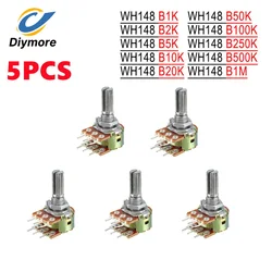 5 adet/grup 1K 2K 10K 20K 100K 250K 1M Ohm değişken dirençler çift doğrusal 6 Pin döner karbon Film konik potansiyometre 20mm mil