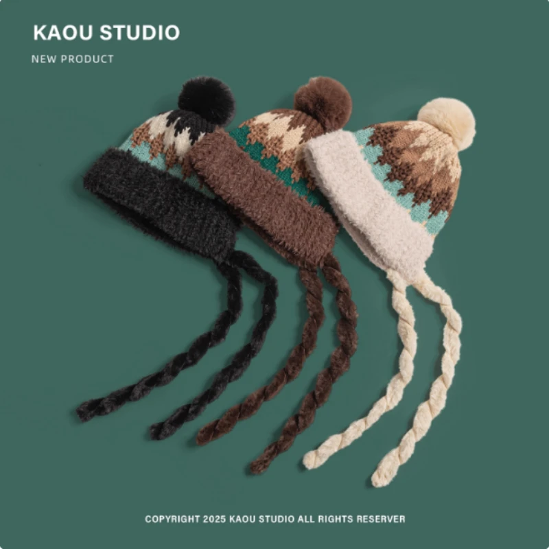 新しい冬レトロエスニックスタイルぬいぐるみプルオーバーキャップ男性と女性屋外肥厚暖かい乗馬耳保護フライングボンバーハット