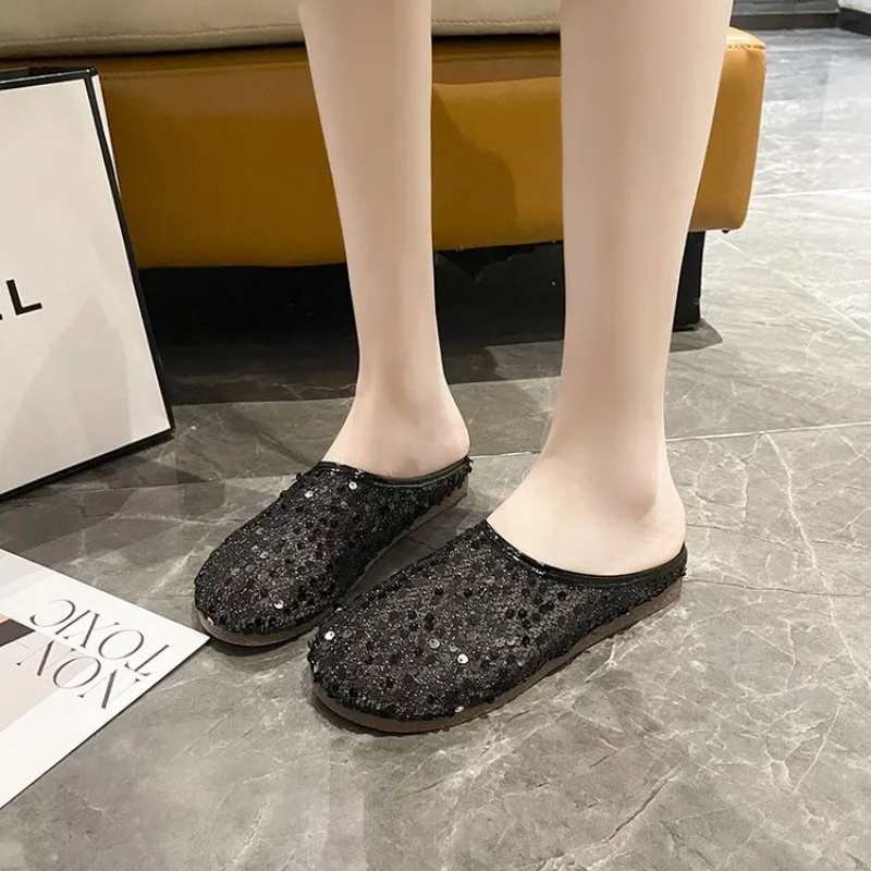 

Bling Sequins Slippers 2026 New Summer Women Casual Slippers Korean Style Female Outdoor Non-slip Slides Vacation Beach Shoes