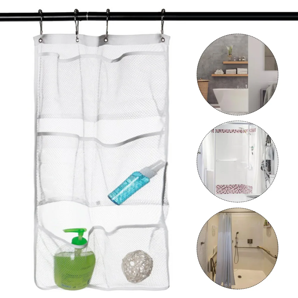 

Shower Organizer with Quick Drying Mesh Shower Shower Caddy Hanging Bathroom Curtains Organizer 6 Pockets to Hold Shampoo, Soap