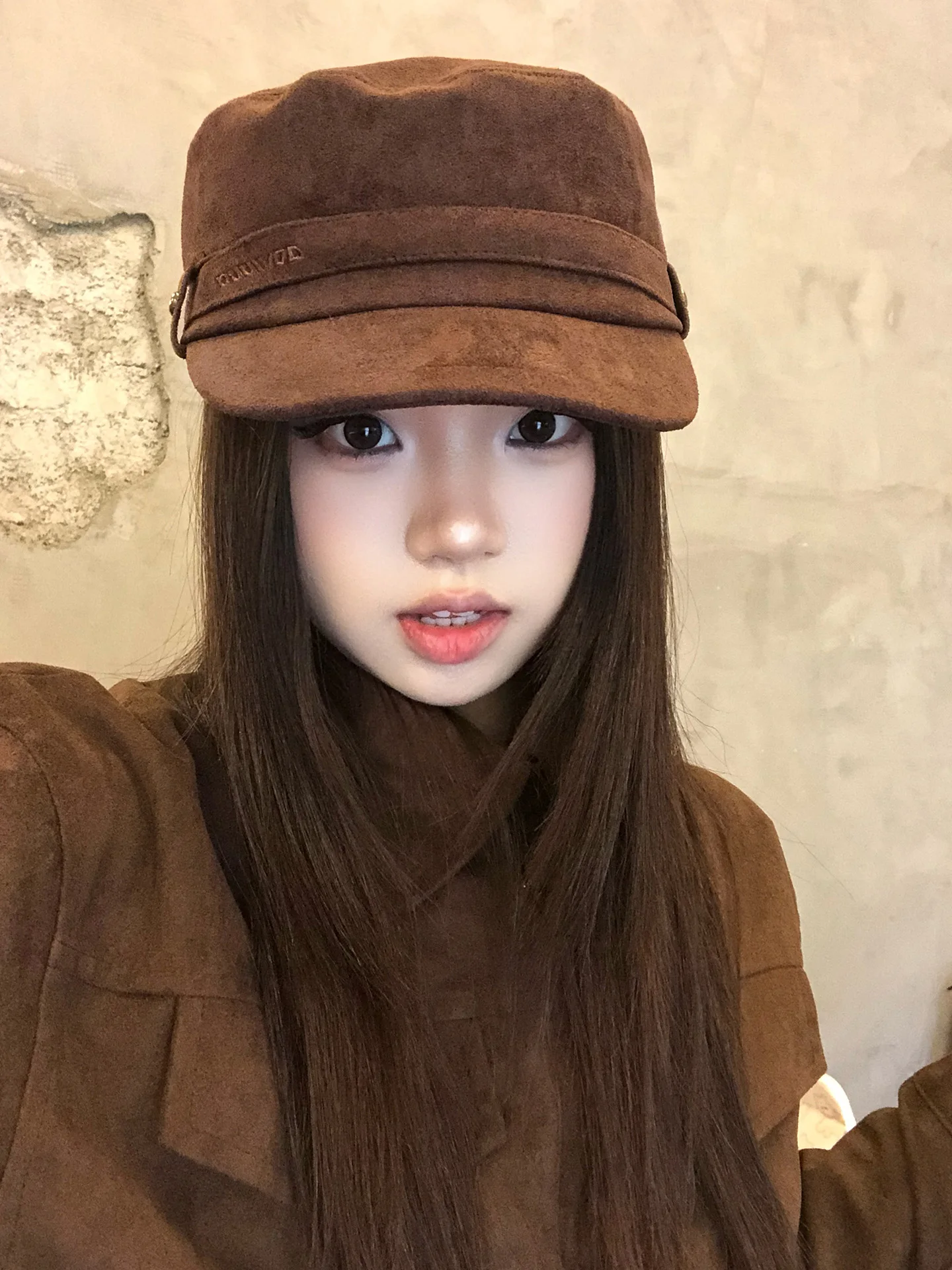 Retro Korean Artistic Women's Equestrian Beret Hat Wide Brim Face Slimming Fashionable New 2026 Casual Flat Top Non-Adjustable