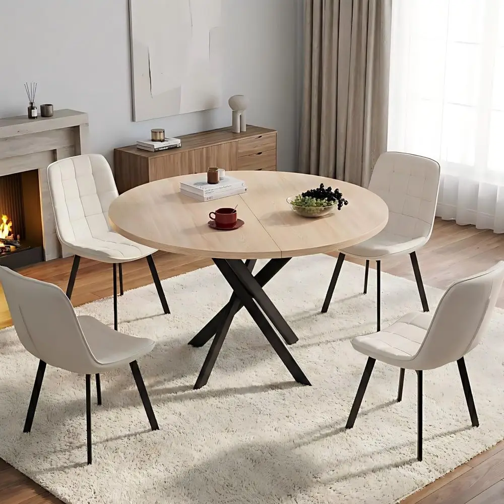 

Cream 4-Piece Dining Set with X-Leg Table and U-Cushion Chairs
