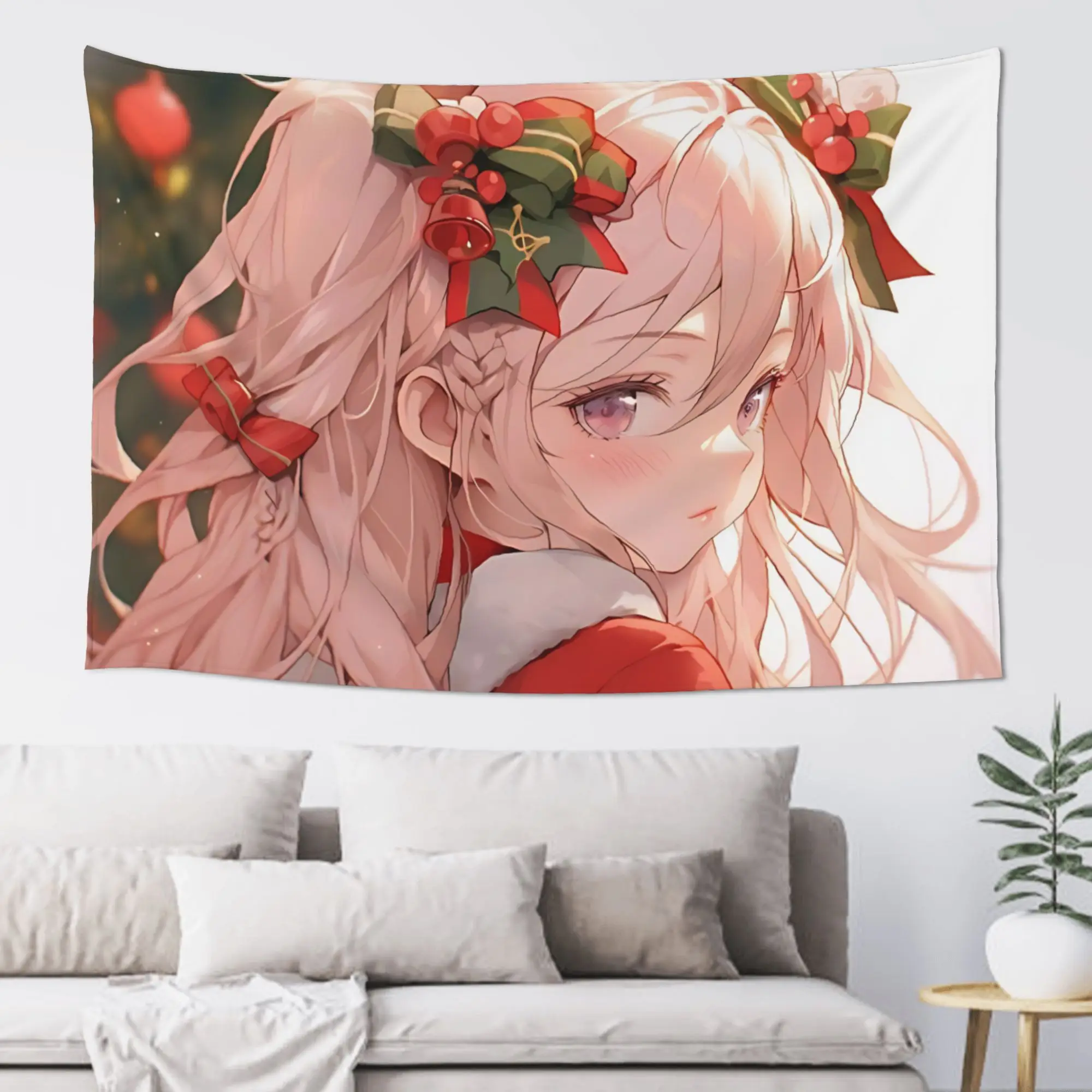 Anime Girl Reindeer Horn Print Customized Tapestry Bedroom Decoration  Wall Hanging Blanket Tapestry Cool Stuff For Room