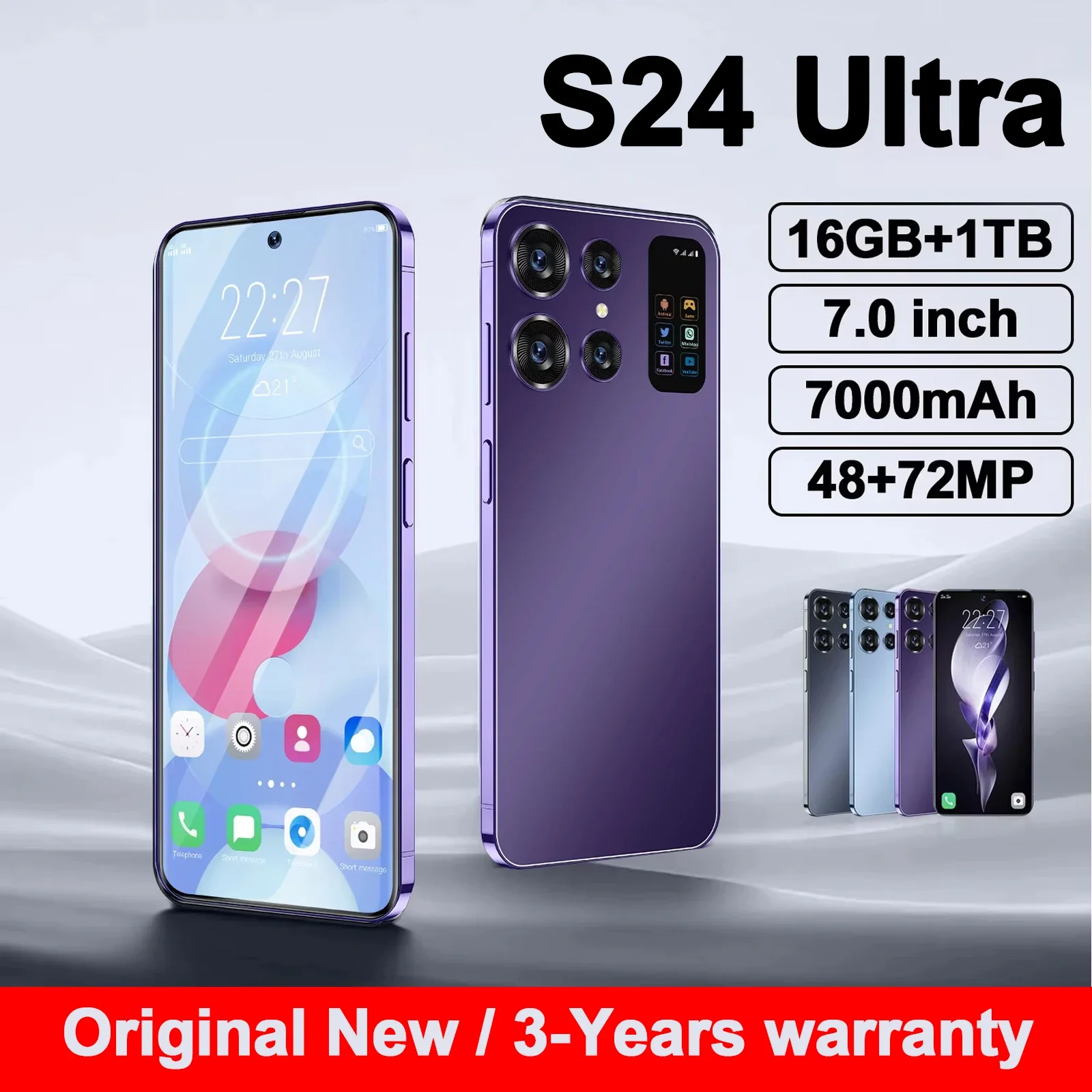 Oryginalny S24 Ultra smartphone 7.0HD ekran 16G + 1T 7000Mah Android13 cellulare Dual Sim Face odblokowany 5G telefon komórkowy NFC