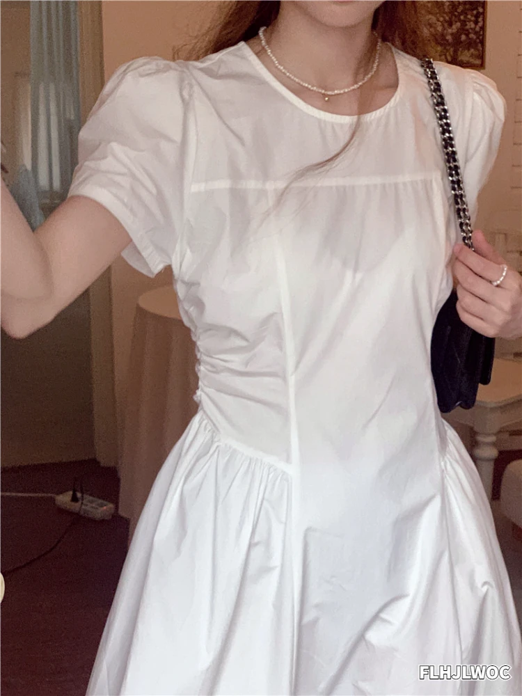 

Yellow White Cotton Blends Long Dress Summer 2022 Casual A Line Temperament Lady Retro Vintage Cute Korean Chic Women Dresses