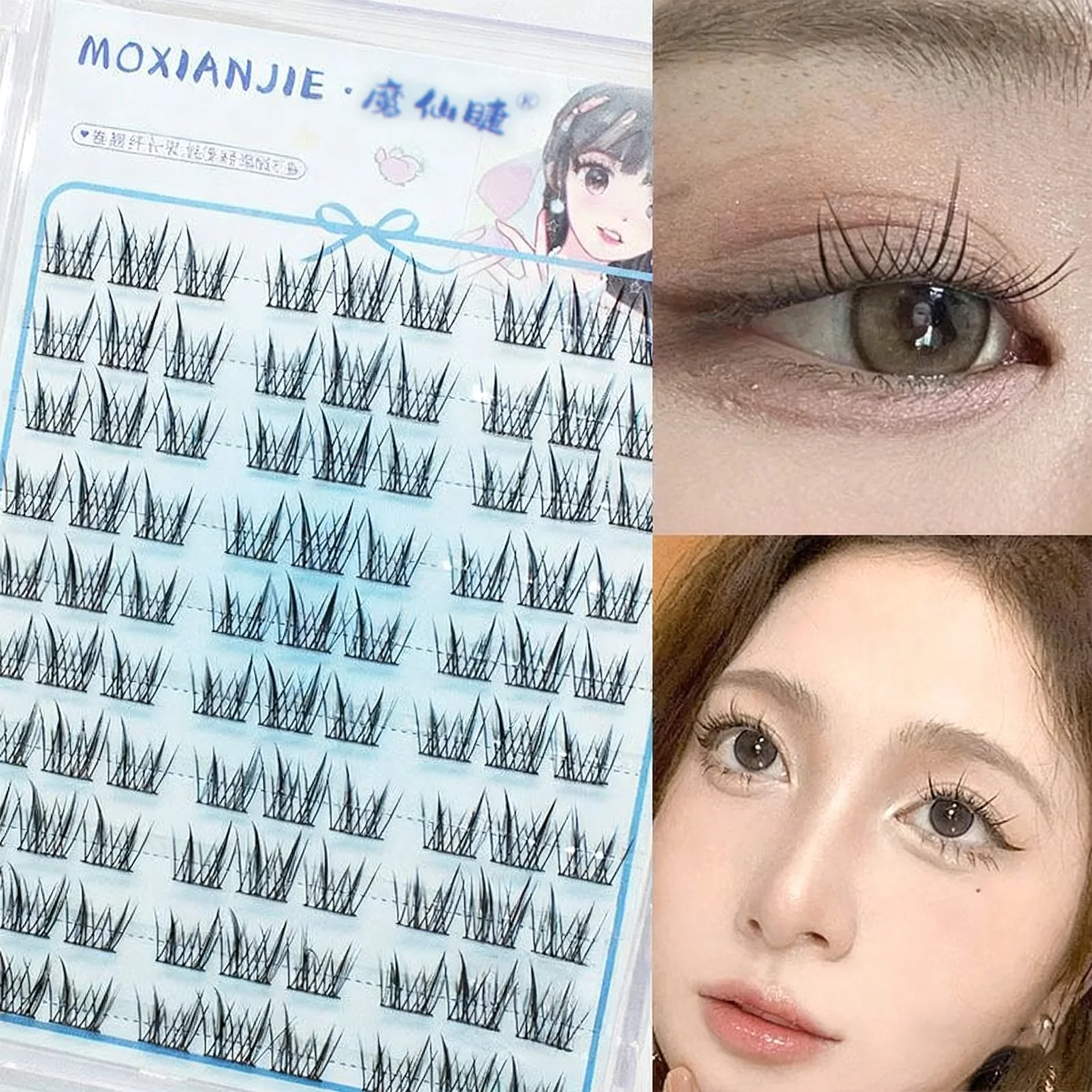 Estilo coreano fofo cílios postiços conjunto cluster natural preto c-curl para mulheres maquiagem dos olhos uso diário festa