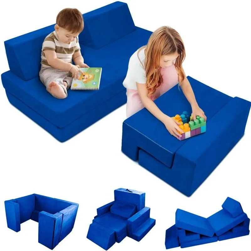 Premium Modular Kids Play Couch for Toddler Teens, Child Sectional Sofa for Bedroom Playroom Toy Living Room,Blue