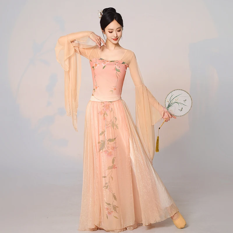 Nuovo costume di danza classica, abito di seta stile etereo e grazioso, Han e Tang, abito da allenamento e spettacolo di danza cinese