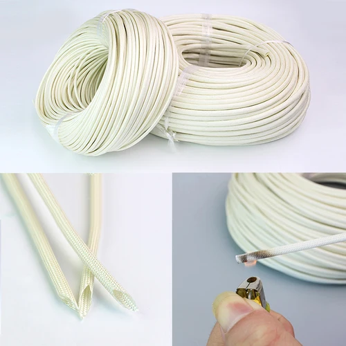 Manga de fibra de vidrio trenzada de 1/5/10/20M, tubo de fibra de vidrio químico de alta temperatura de 600 grados, funda de fibra de vidrio, ID blanco de 1mm ~ 30mm