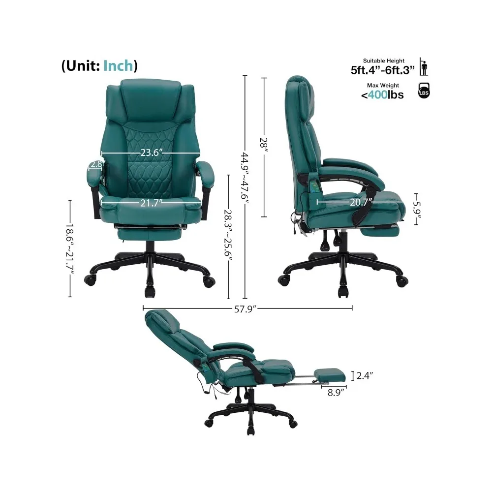 6 Points Massage Office Chair with Heat,Reclining Office Chair with Foot Rest,Vibration Home Office Desk Chairs for Heavy People