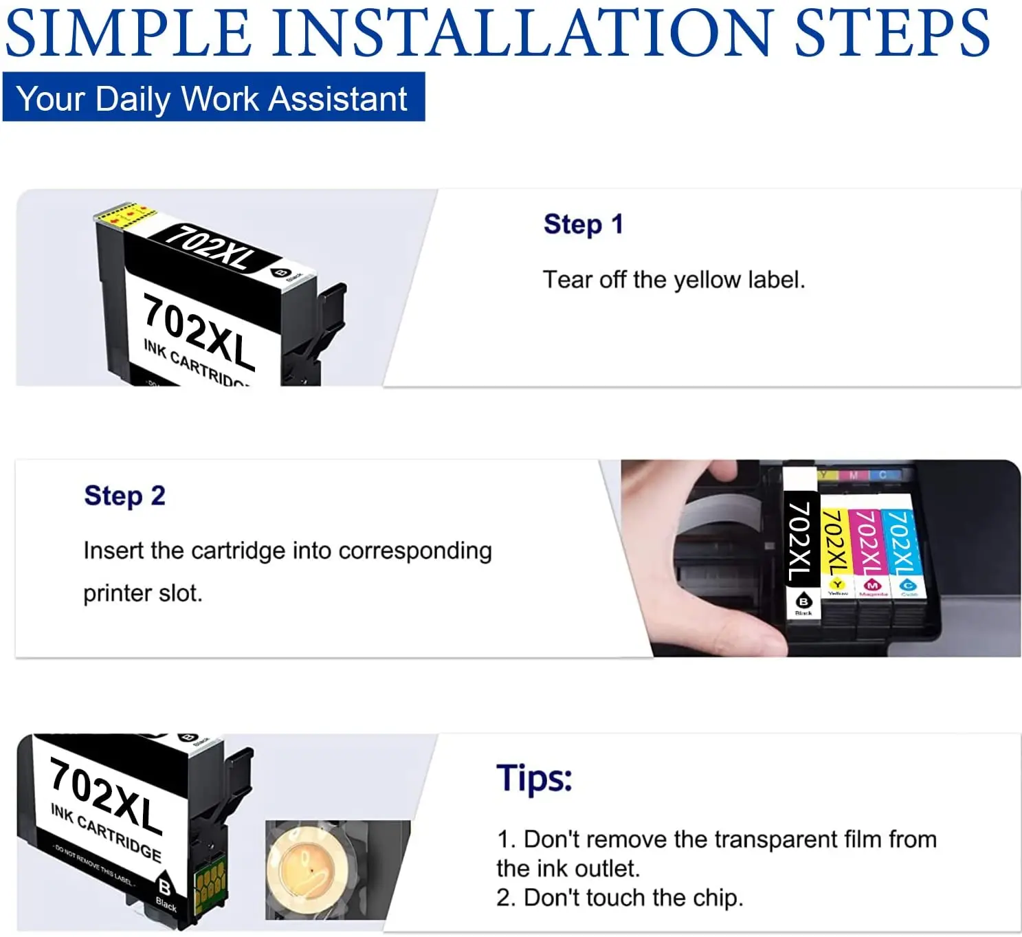 Remanufactured Ink Cartridge for Epson 702XL 702 XL T702XL High Yield to use with Workforce Pro WF-3720 WF-3730 WF-3733 Printer