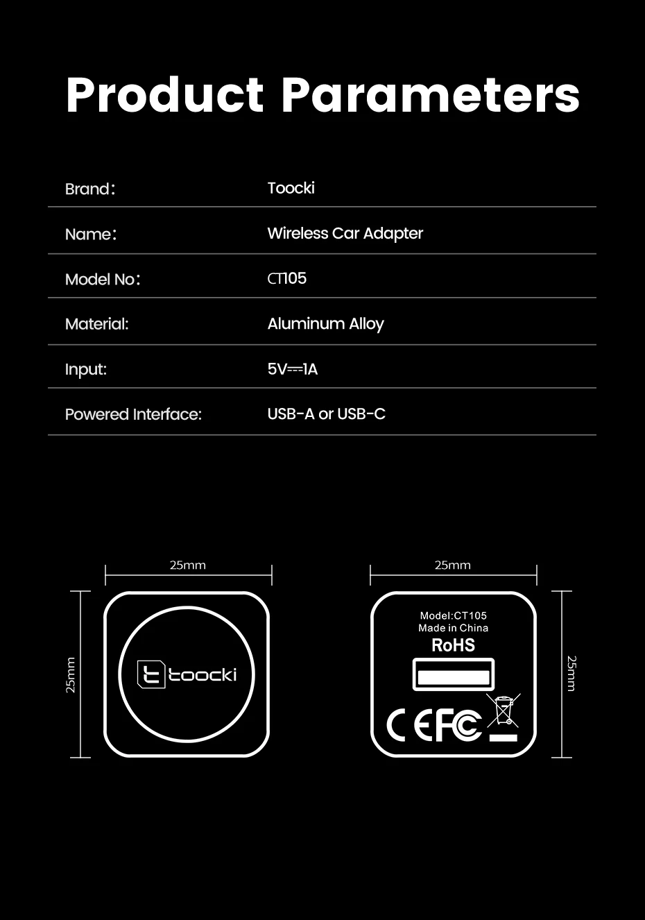 Toocki 2-in-1 Kabelloser CarPlay & Android Auto Adapter BT 5.3 WiFi 5G 2.4G Plug & Play USB-C für iPhone Android Auto mit kabelgebundenem CarPlay – Detail 12