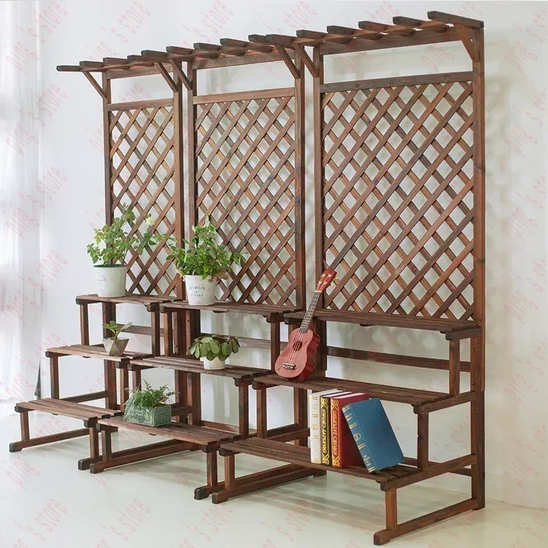 Antiseptic Wood Flower Stand Balcony Multi-level Stepped Floor ing Courtyard Outdoor   Indoor Solid  Grid