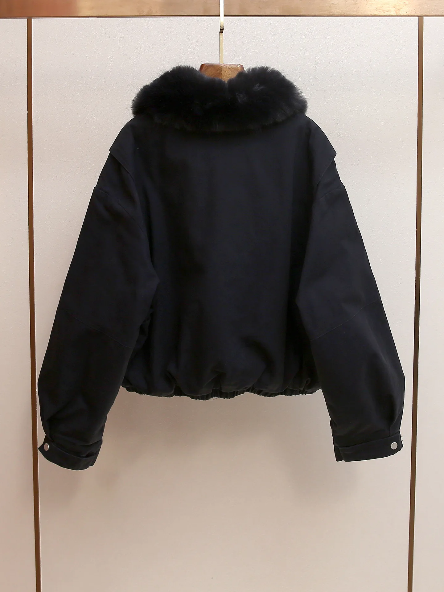 High-end women's winter new French retro short zip-up jacket large fur collar 2025 woman traf outerwears vestes femmes jas dames