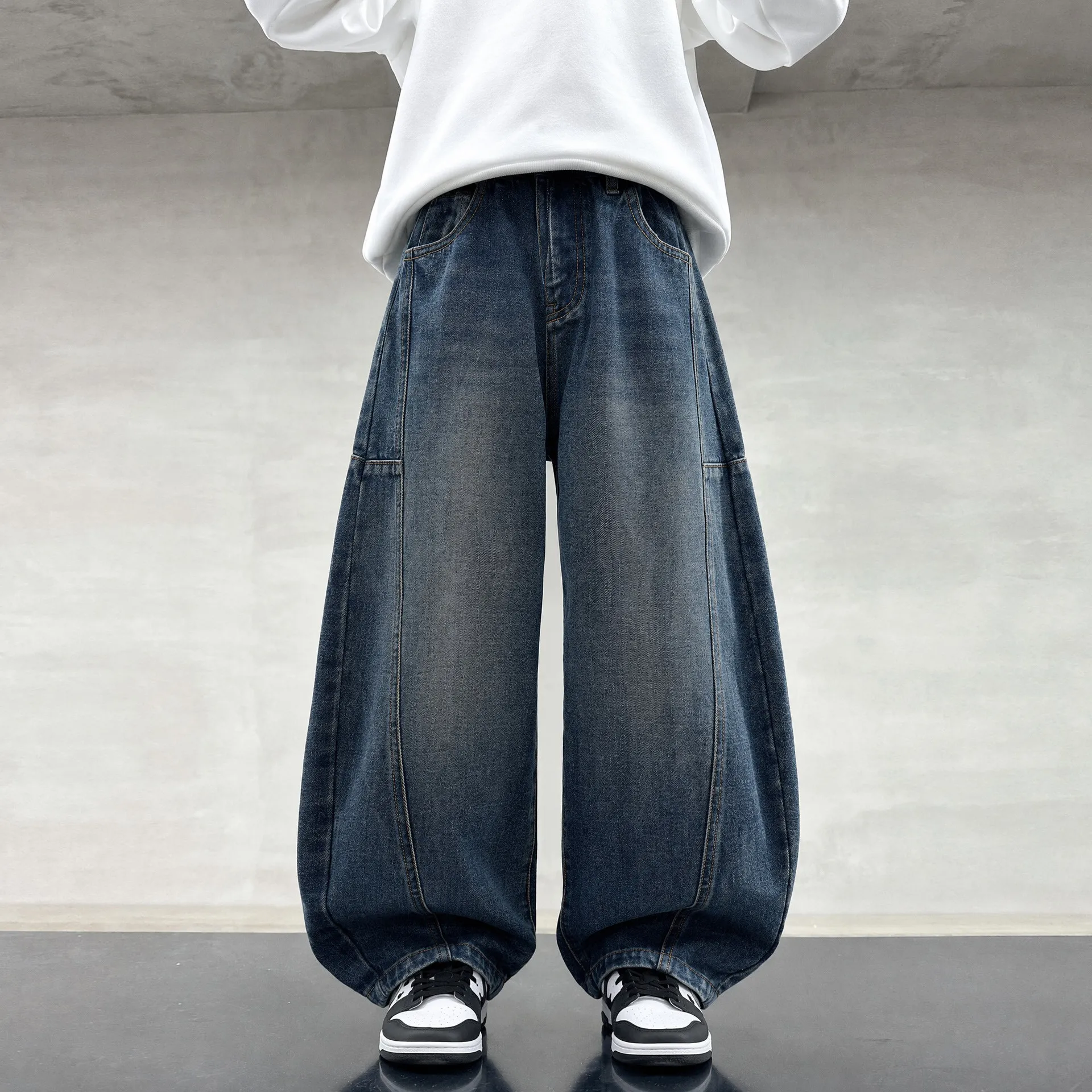 New Boys Denim Pants Stylish Long Trousers Korean Style Teen Curved Jeans Trendy Brand Kids Wide Leg Pants for Teens Childen
