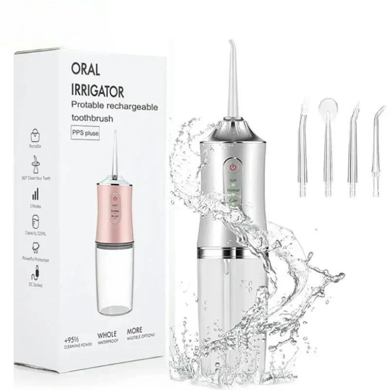 USB Portable Oral Irrigator Water Flosser Dental Water Jet Tools Pick Cleaning Teeth 200ML 4 Nozzles Mouth Oral Cleaning Agents