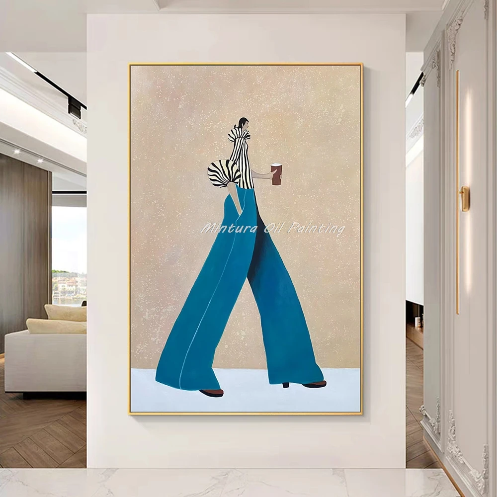 

Mintura,Handpainted Fashion Girl Oil Painting on Canvas,Abstract Simple Posters,Wall Art Figure Pictures,Modern Home Decoration