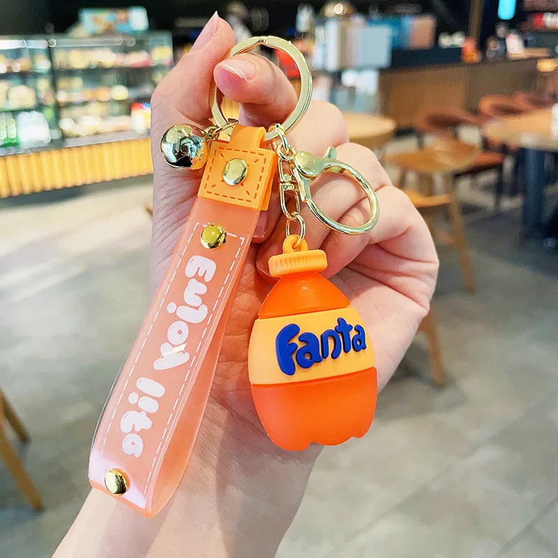 Unique Simulated Beverage Keyring Sweet Summer Fanta Sprite Drink Keyfob Boy Girl Bag Personality Interesting Pendant Key Chains