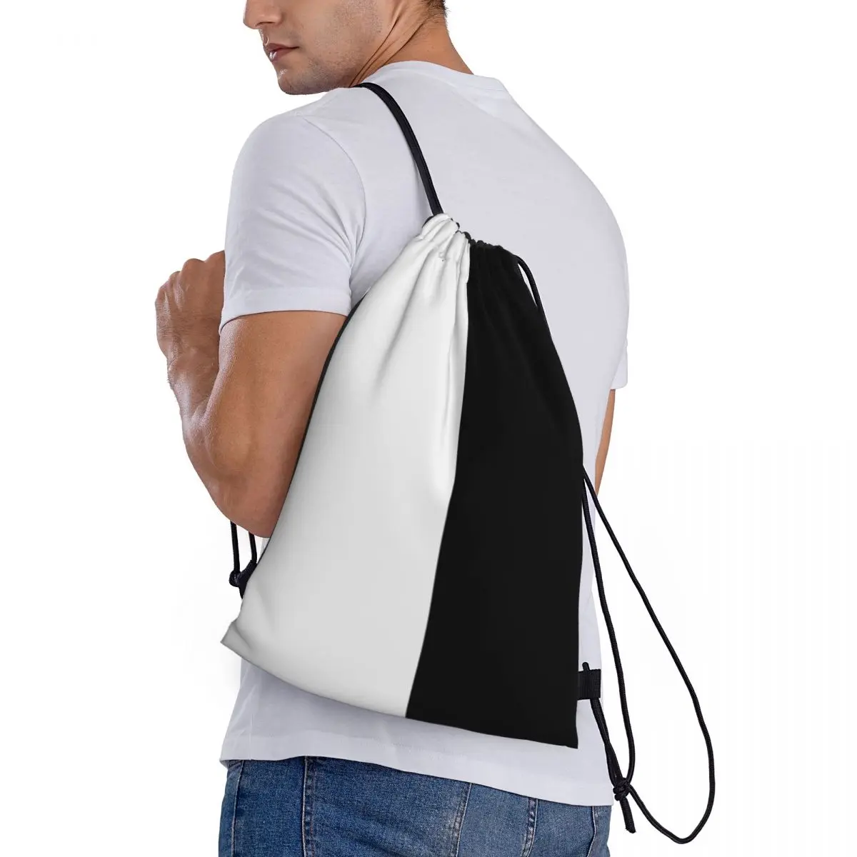 Sac à dos semi-blanc et noir avec cordon de proximité, sac à dos de voyage, sac de rangement GT, fourre-tout de plage pour adolescents, sac à chaussures de sport scolaire