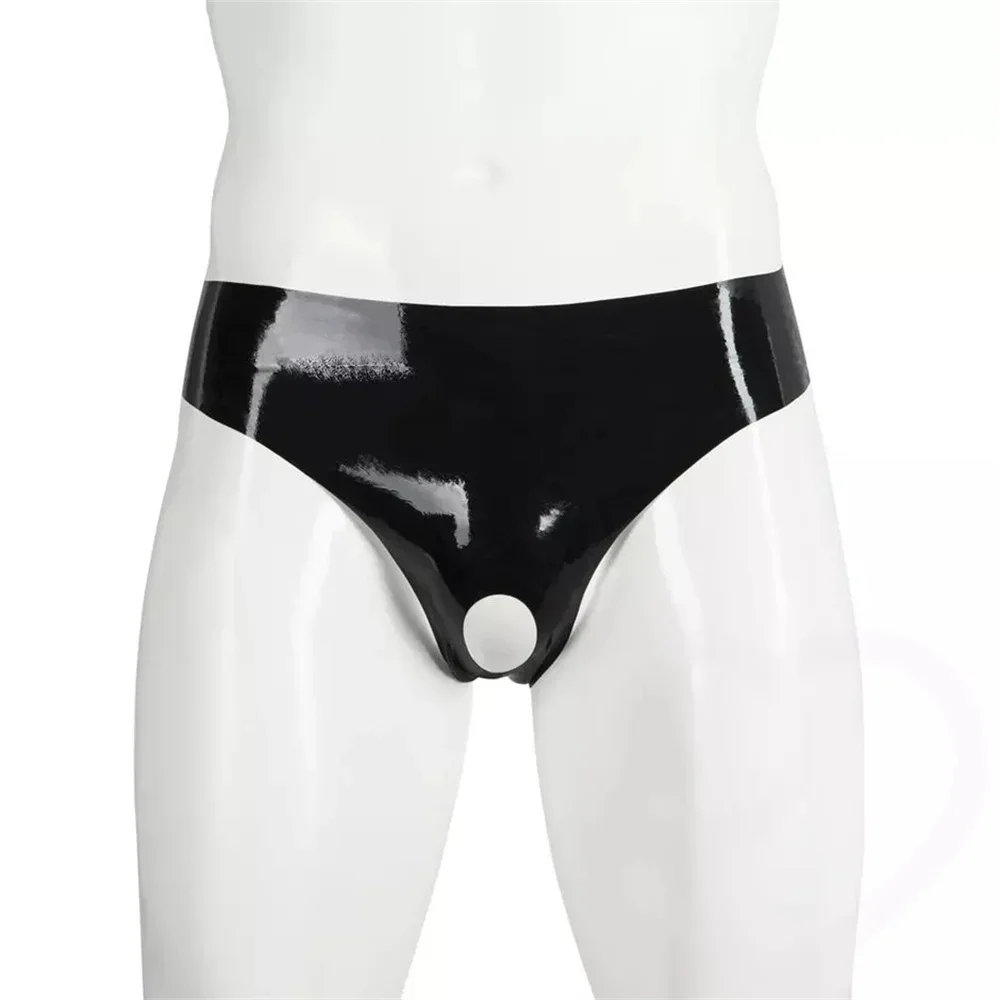 Heren open peniszakje slips heldere PVC lederen onderbroek erotische homo crotchless lingerie lage taille ondergoed clubwear slipje