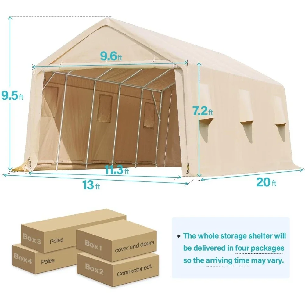 Carports Portable with 2 Roll up Doors, Vents Outdoor Storage Shelter for Vehicle Truck Anti-UV Snow Resistant Waterproof