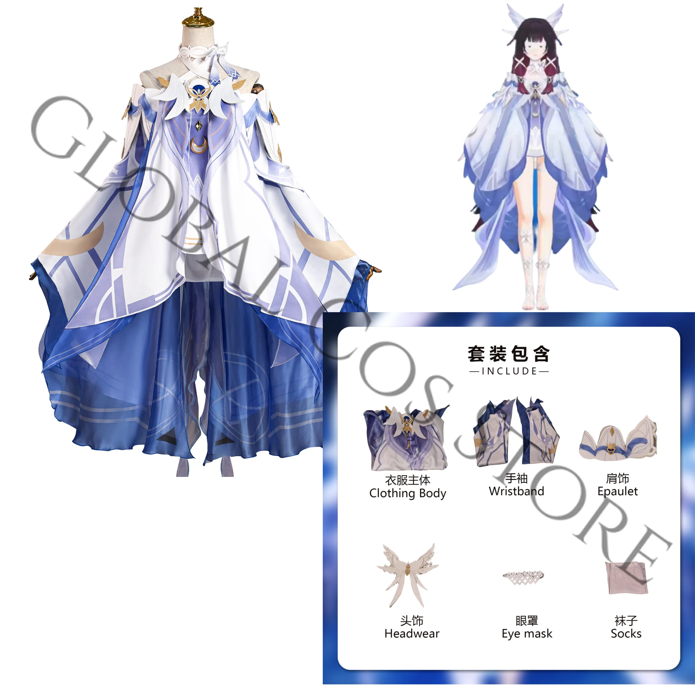 Game Genshin Impact Columbina Columbina Cosplay Costume Dress Headwear Set Wig for Girl‌‌‌ Roleplay Uniform Halloween Party - view 5