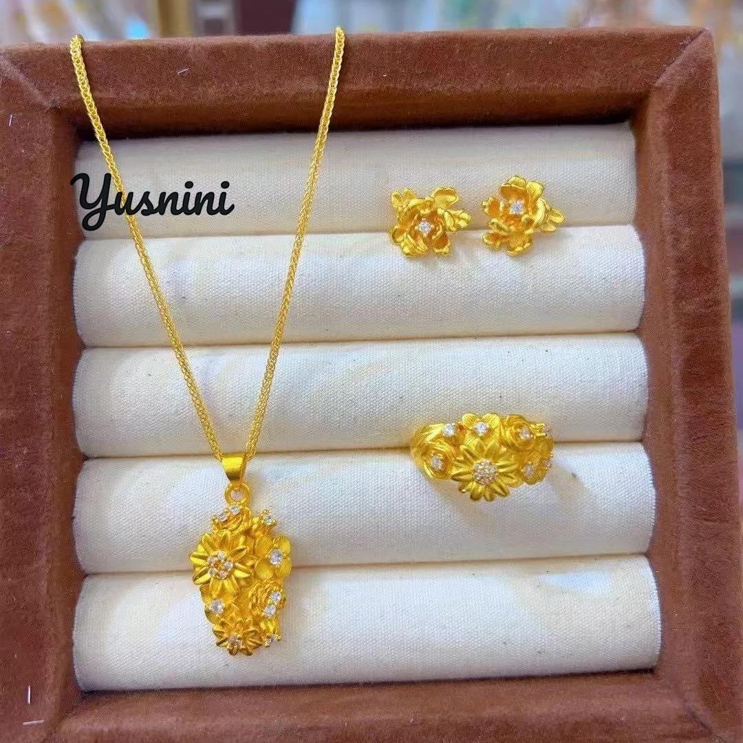 

Fashion Middle East Dubai 24K Gold Plated Customized Necklace, Earrings, Rings, Wedding Party Jewelry Set for Lovers DD10898