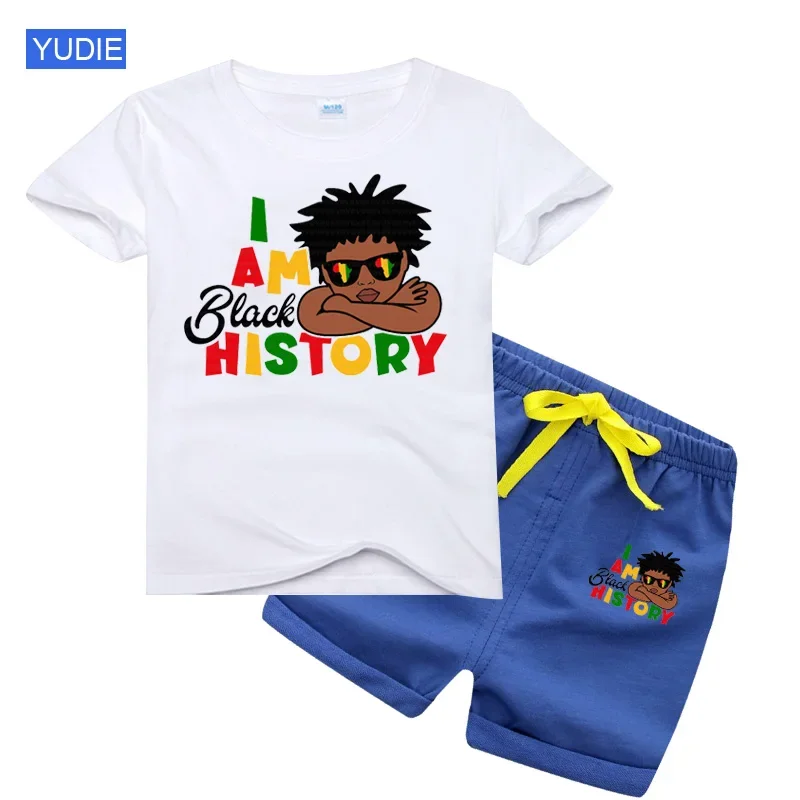 Boys T Shirt Suit Black African American Kids TShirt Set Suit Boy Outfits Children's Set Clothing Toddler History Outfits Summer