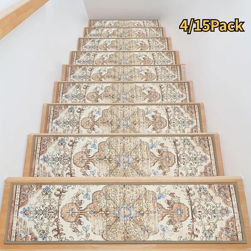 VIKAMA Non Slip Stair Treads Vintage Stair Mat For Wooden Steps Anti Slip Carpet Runner Washable Soft Floor Covering Home Decor