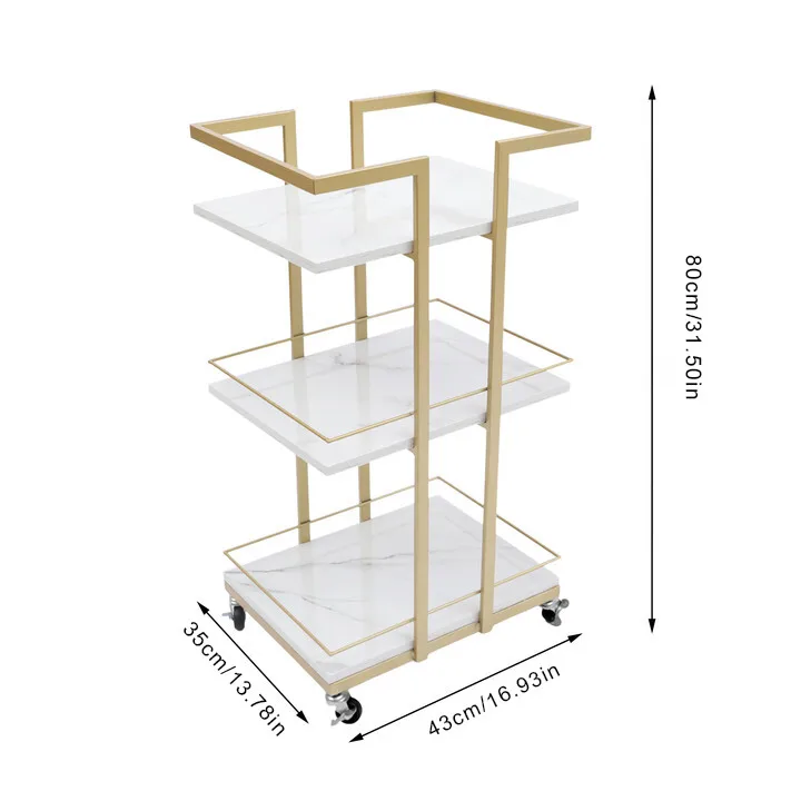 Iron Wood Utility Manicure Trolley Heightened Guardrail Metal Storage Rolling Barber Cart With wheels Kitchen Living Room Studio