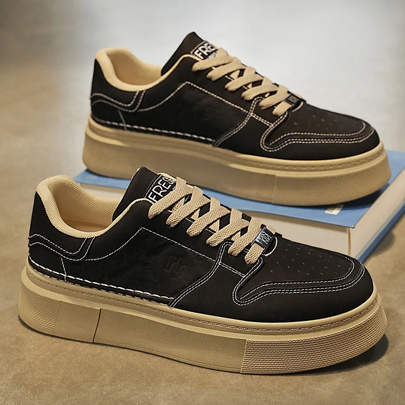 2026 Summer Men's Thick-Sole Breathable Sports Casual Sneakers - White Trainers with Height-Enhancing Design for Students