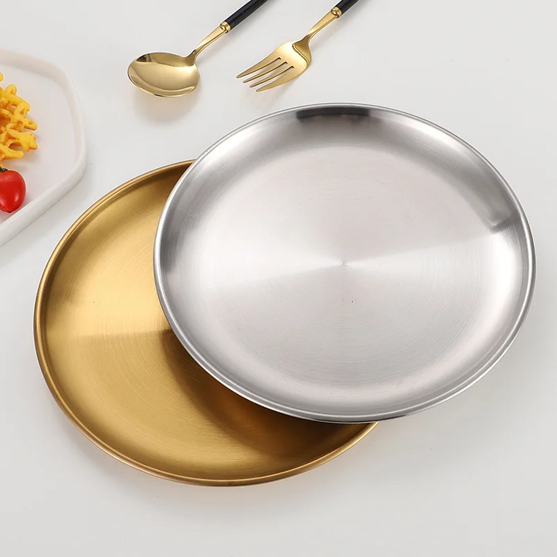 

Stainless Steel Dining Dish Kitchen Bar Tableware Fruit Snack Cake Plate Accessories Round Camping Plate BBQ Picnic Dishes 2025