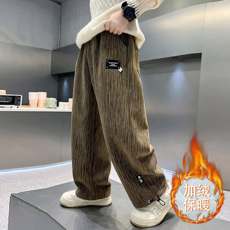 Jungen Fleece-Cordhosen, Teenager Winter Plüsch-Samt Warme Hosen, Kinder Gefütterte Freizeithosen, Teenager Lose Jogginghosen