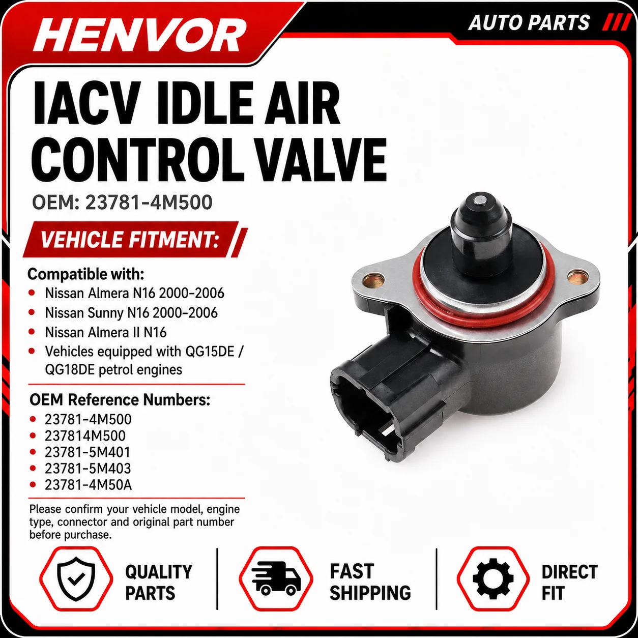 Idle Air Control Valve IACV 23781-4M500 Idle Speed Control Motor for Nissan Almera N16 2000-2006 Sunny N16 QG15DE QG18DE Engine