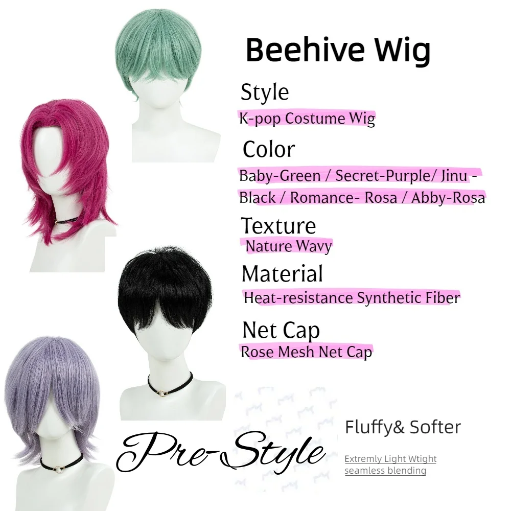 REEWES K-pop Romance Baby Secret Abby Wig Pink Green Purple Black Synthetic Hair For Anime Cosplay Halloween Party