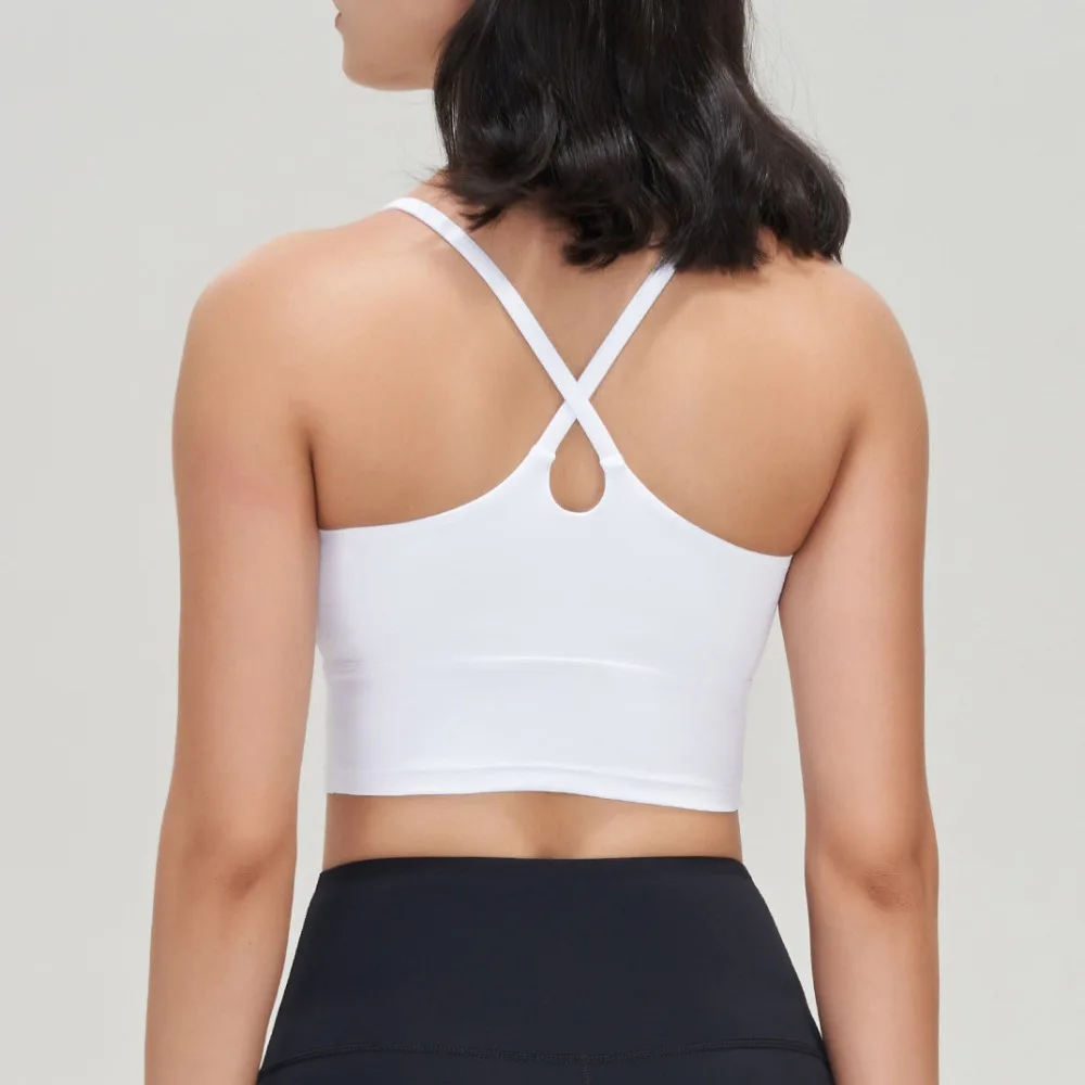 対照的な色の女性用ネイキッドフィールヨガスポーツブラ – 水滴クロスレーサーバック、フィットネスとランニング用の衝撃吸収