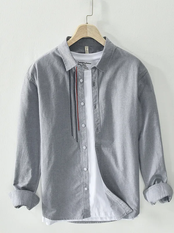 

Весенняя мужская повседневная рубашка из чистого хлопка с длинным рукавом, модная универсальная цветная базовая рубашка-поддевка, верхняя одежда