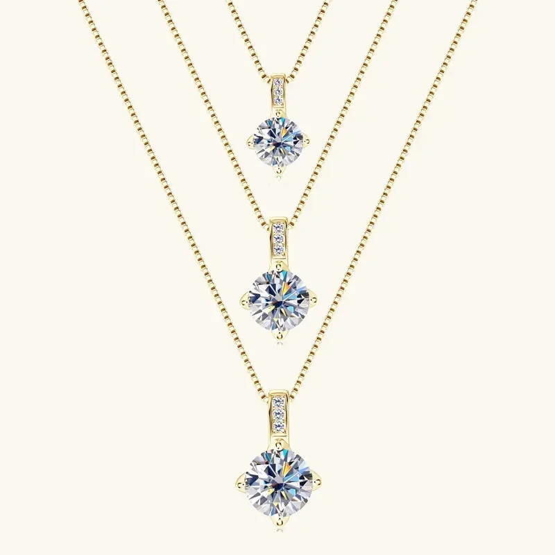 

Original 925 Silver Chains Sparkling Solitaire 1ct-3ct Moissanite Drop Necklaces For Women Multilayer Neck Jewellry Gift