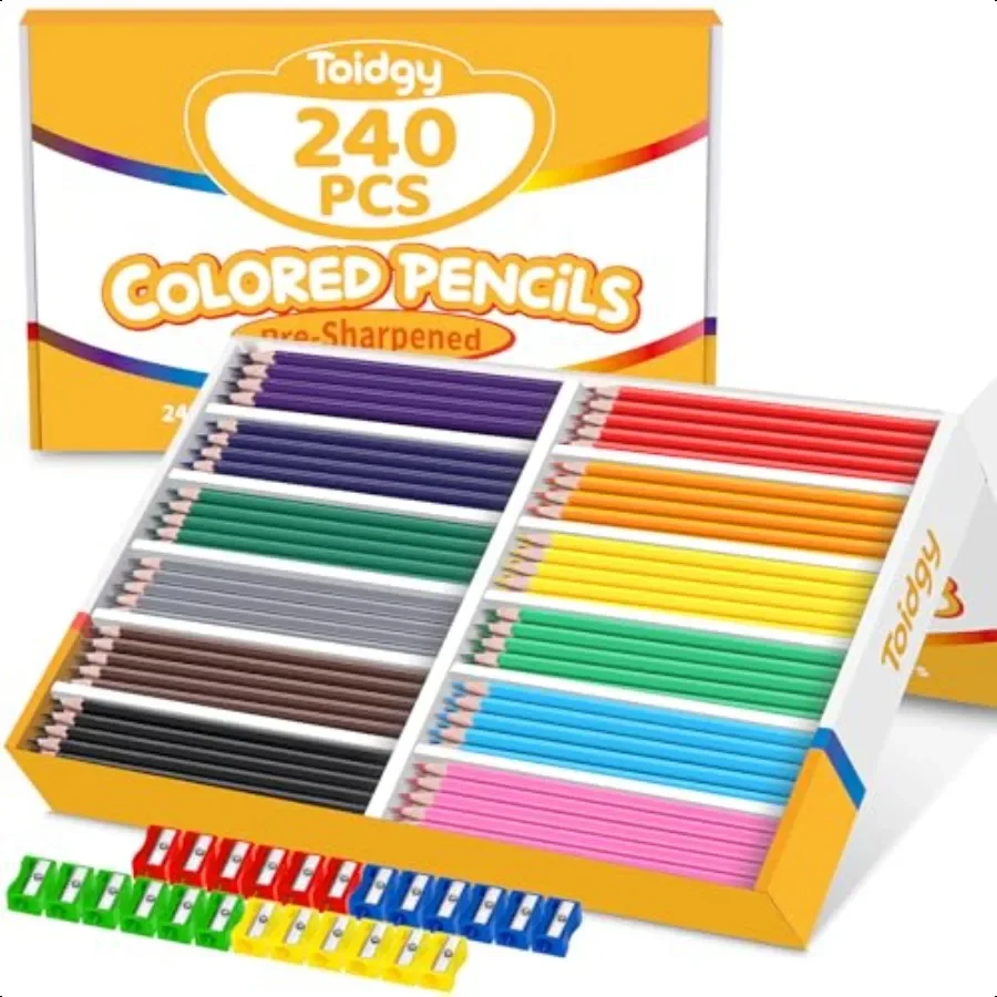 

240 Packs Colored Pencils Bulk Classroom Colored Pencils for 12 Assorted Colors Coloring Pencil Set Plus 24 Sharpeners Presharp