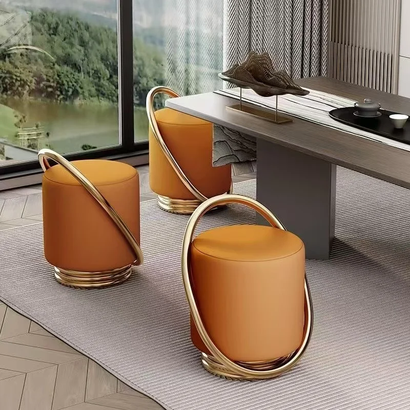 Nordic modern minimalist high-end makeup chair bedroom round leather stool