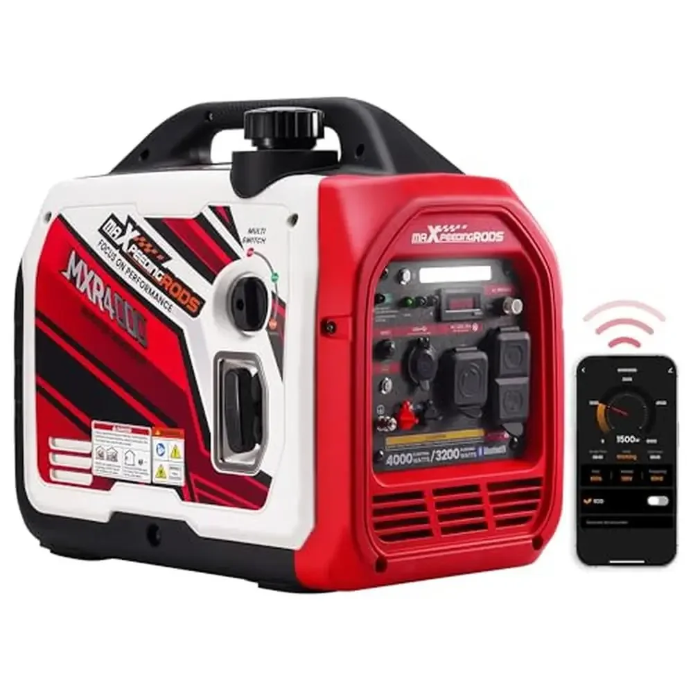 4000W Portable Inverter Generator Gas Powered Bluetooth® App Remote Monitor RV Outlet Outdoor Travel