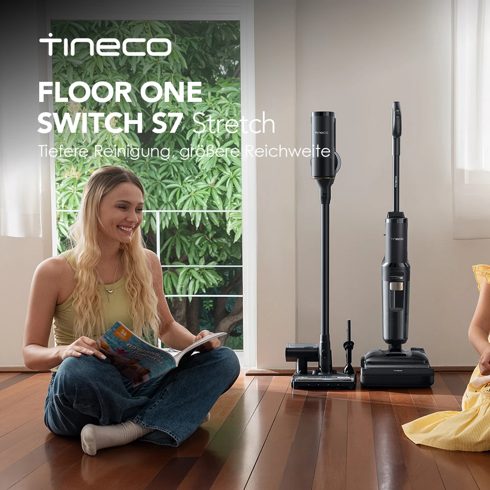 Tineco FLOOR ONE Switch S7 Stretch Nass Trockensauger & Akkusauger Set 5-in-1, FlashDry Selbstreinigung, DualBlock Anti-Tangle, 50 Min Laufzeit 22kPa Multifunktionaler Bodenreiniger für das Ganze Haus