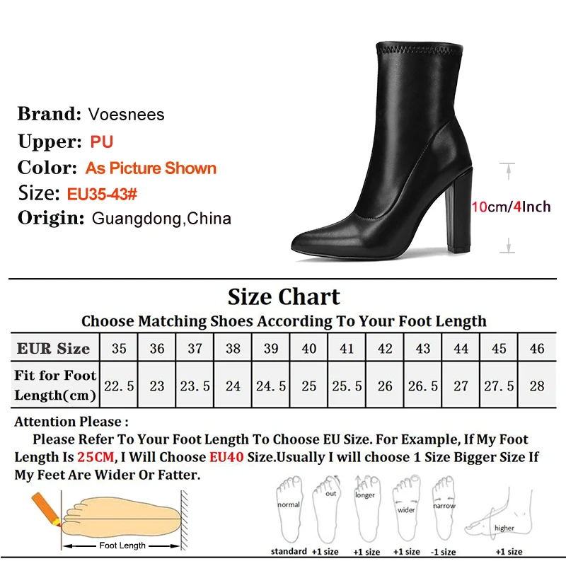 Women Ankle Boots 10CM Chunk Heels Pointed Toe Booties Spring Autumn Side Zipper Ladies Party Shoes Large Size Matte Black Boot