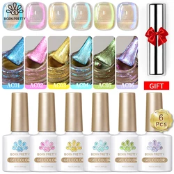 BORN PRETTY 6Pcs Auroras Cat Magnetic Gel Nail Polish Set 10ml 6Pcs Varnis Semi Permanent Shining Pink Fairy Maget Gel Kit