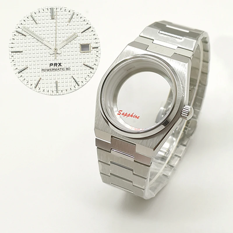 Mod 40mm argent PRX Super lecteur boîtier de montre verre saphir pour NH35 NH36 NH38 4R mouvement cadran multicolore aiguilles Refit pièces