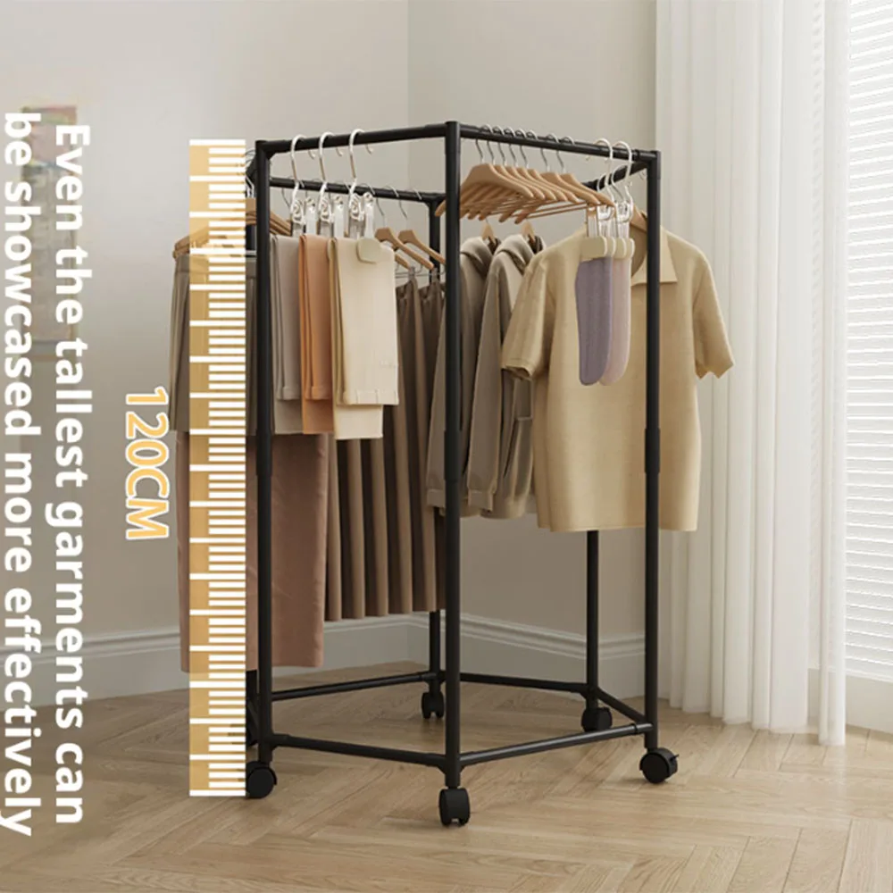 Easy to Move, 360 °   Rotating Multifunctional Floor-Standing Metal Hanger, Household Bedroom Clothes Storage Rack, Hexagonal Storage Rack